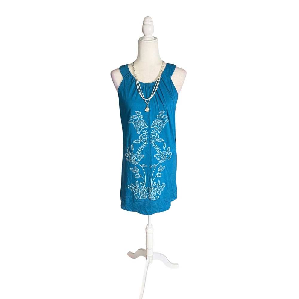 Y2K BCBGMAXAZRIA Embroidered Cotton Mini Dress NWT Blue Boho Summer PL